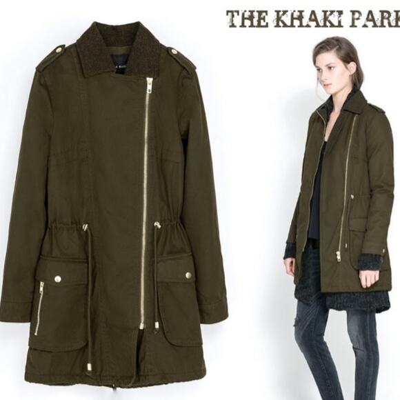 Zara Jackets & Blazers - Zara Basic Brown Cotton Crossover Parka Jacket Medium